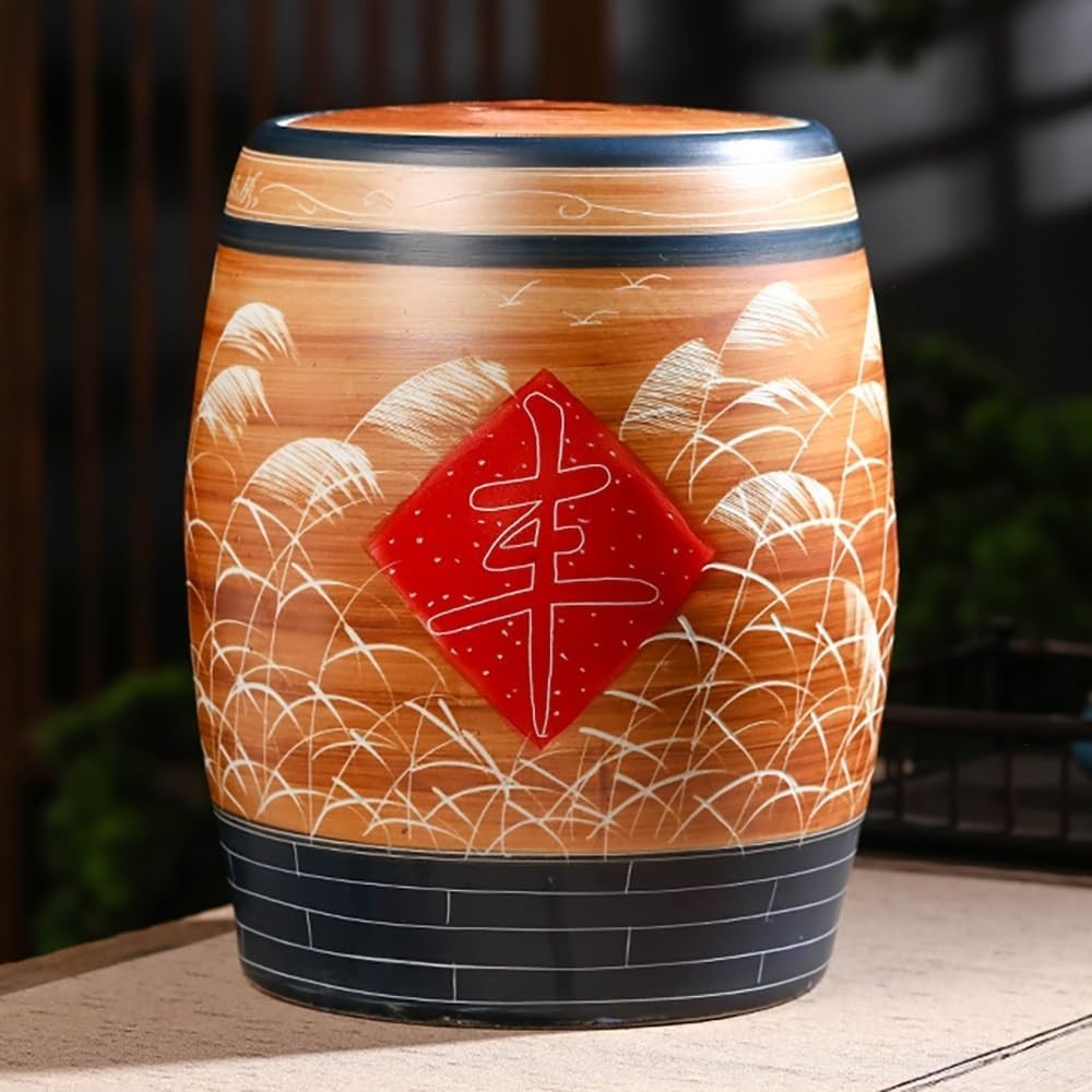 10KG Ceramic Rice Storage Jar Sealed Porcelain Grain Container Lid