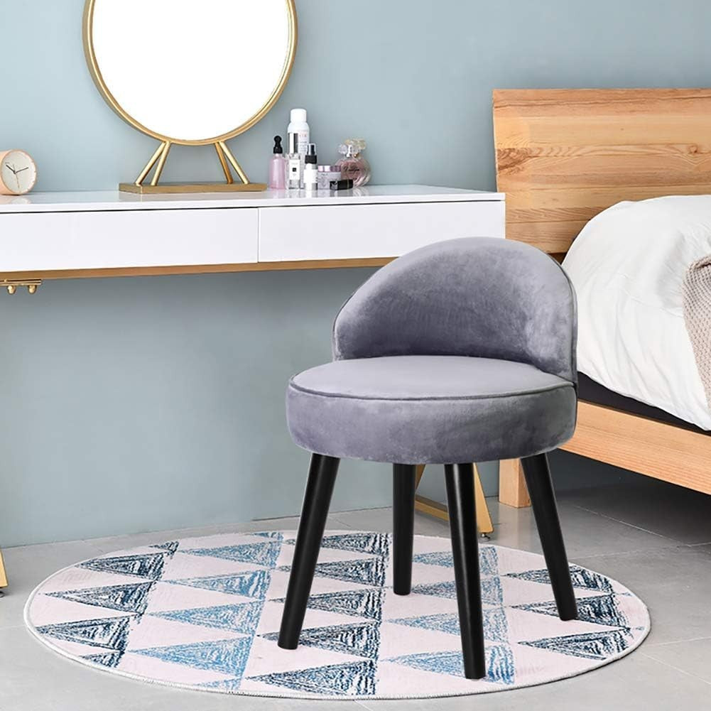Light Grey Velvet Low Back Ottoman Dressing Table Stool with Wooden Legs