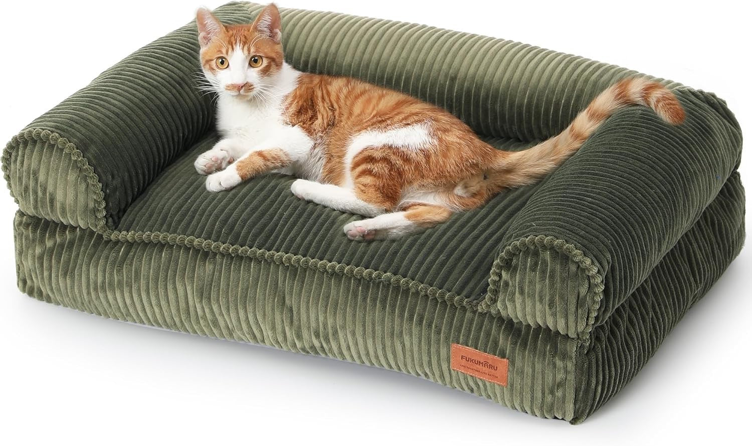 Corduroy Cat Couch Bed Washable Orthopedic Pet Sofa Non Slip Medium