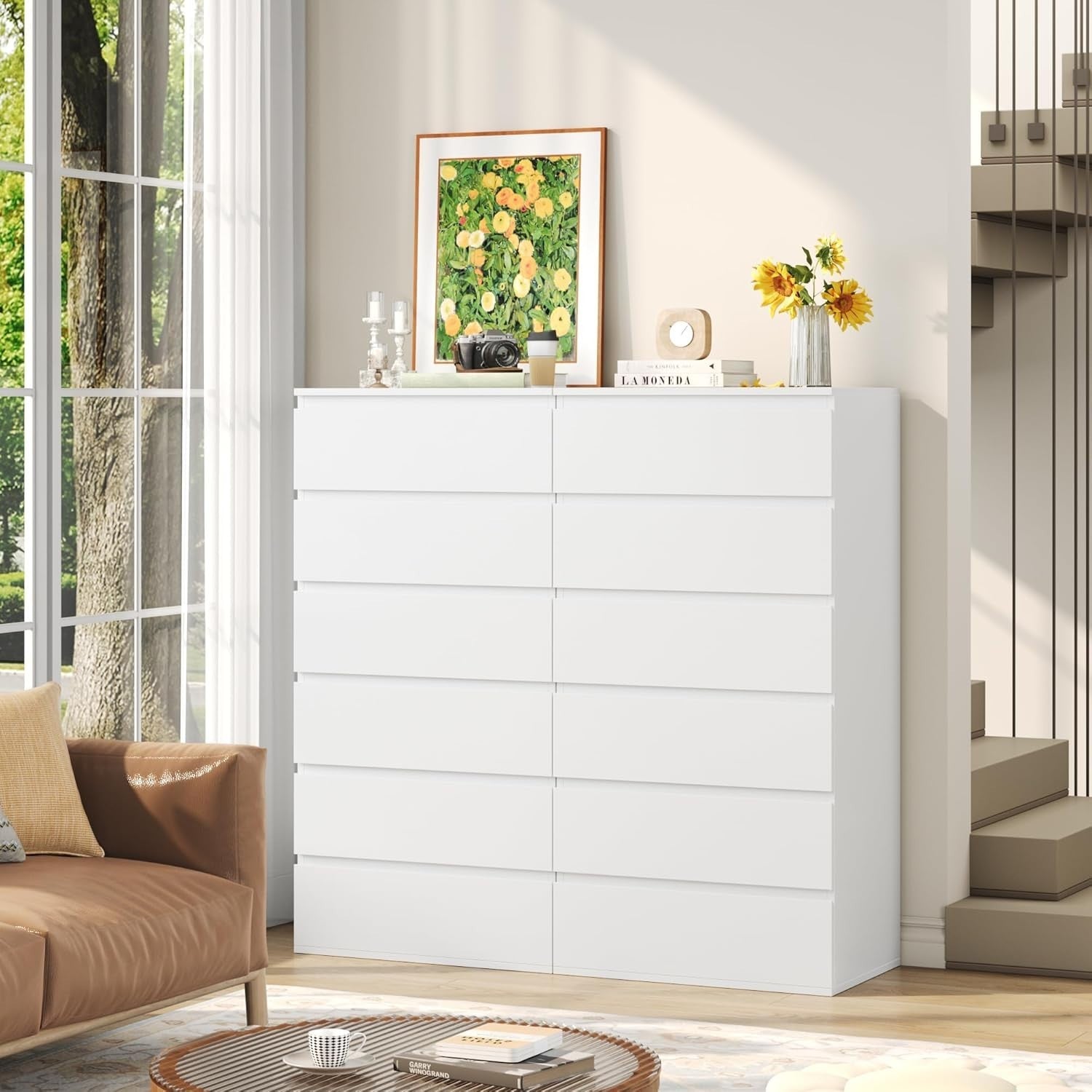 6-Drawer White Chest Storage Cabinet 119cm Tall Bedroom Dresser Organizer