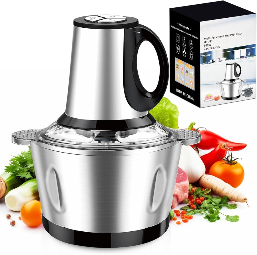 600W Electric Food Chopper Meat Grinder 2L Stainless Steel Bowl 3 Speed