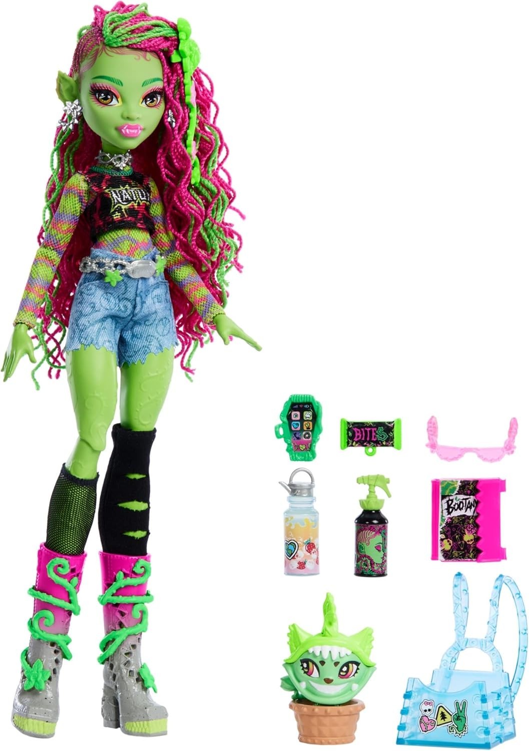 Fashion Doll Plant Monster with Pet Cat Accessories Backpack Outfit