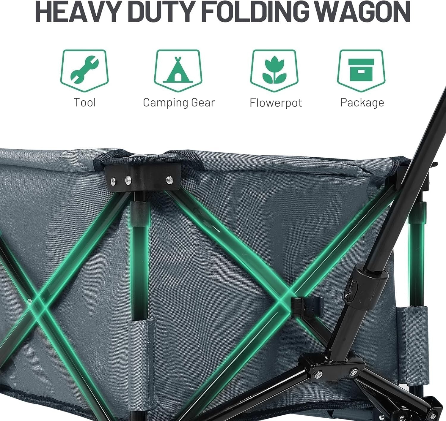 Grey 200L Folding Camping Wagon Heavy Duty Festival Trolley 100kg Adjustable