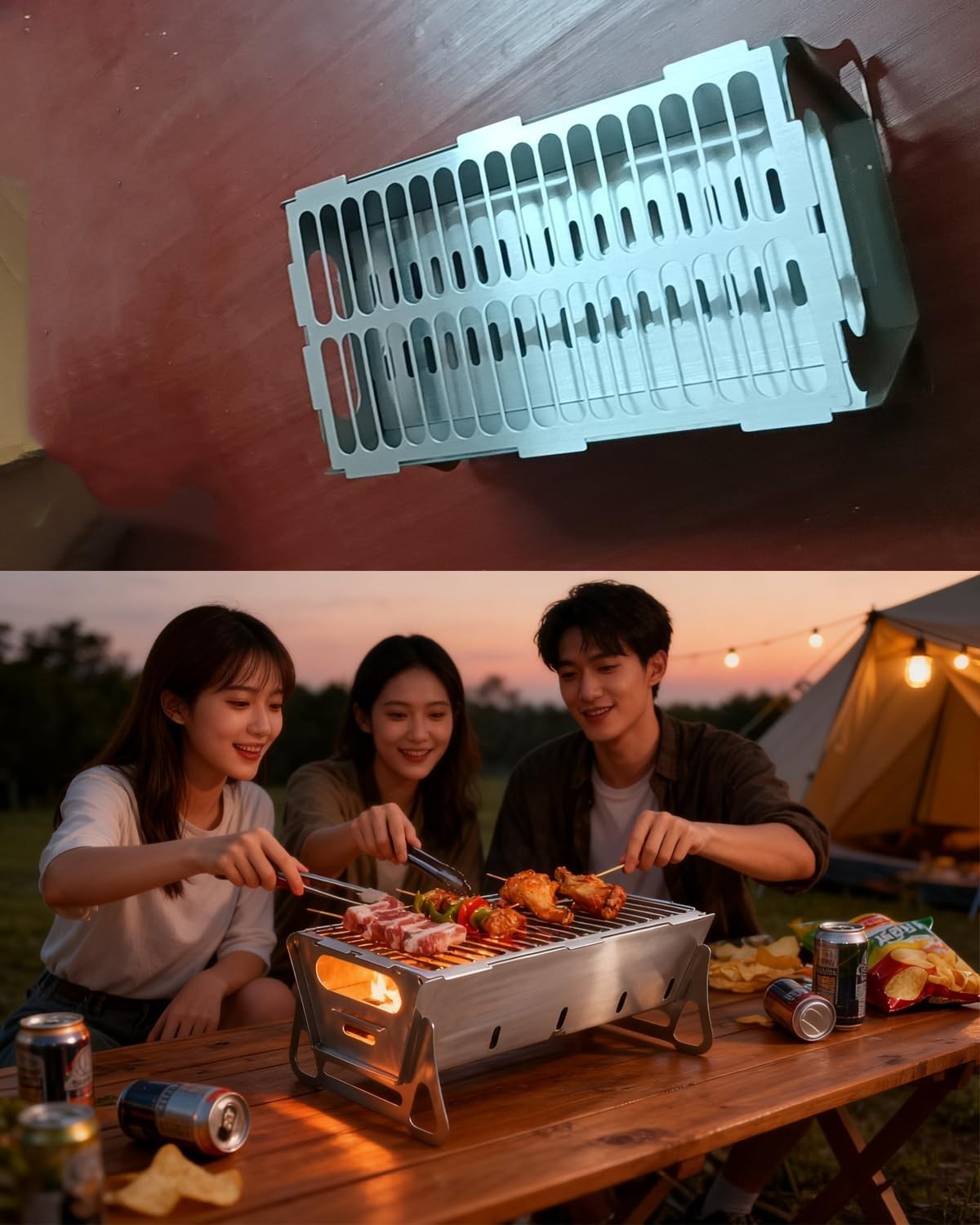 Portable Stainless Steel Camping BBQ Grill Foldable Charcoal Fire Pit