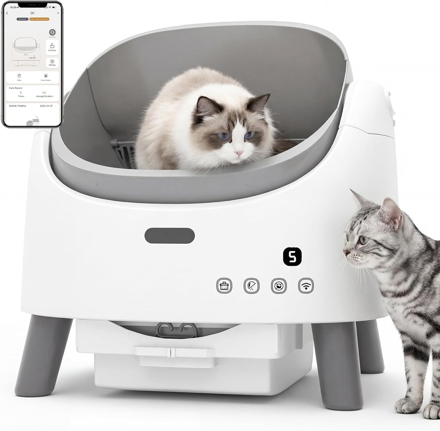 Self Cleaning Cat Litter Box App Control Open Top Smart XL Tray