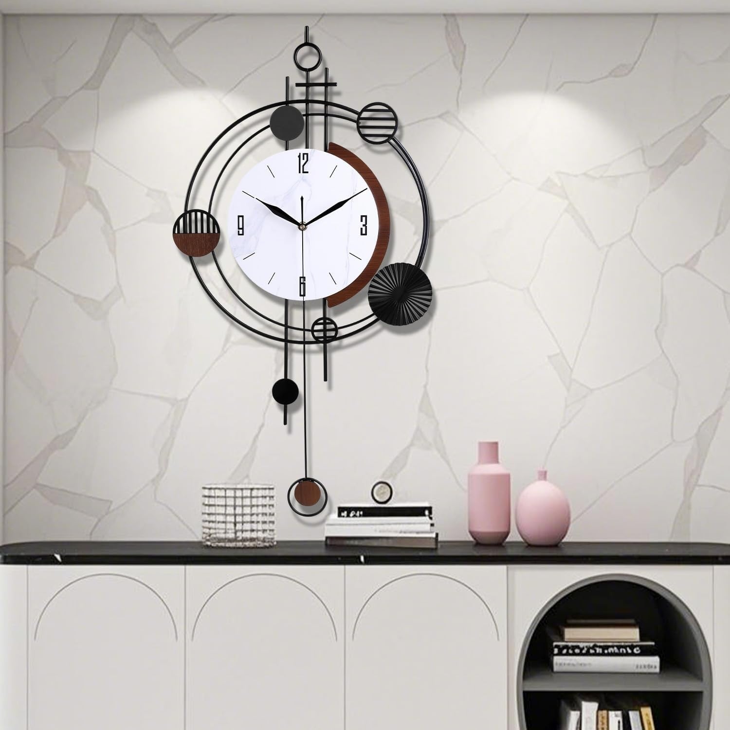37×71cm Black Pendulum Wall Clock – Silent Quartz Modern Large Decorative Design