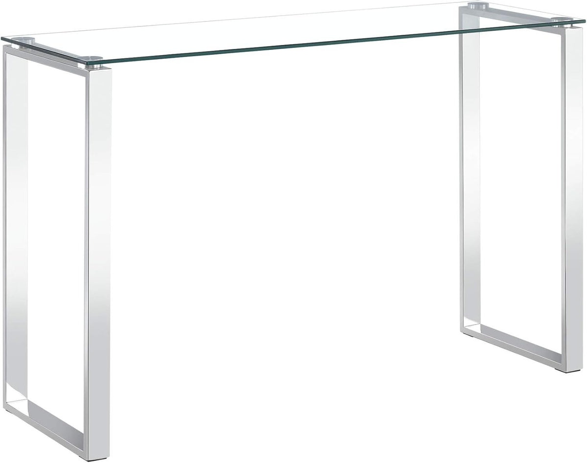 Clear Glass Console Table with Chrome Legs, Modern Slim Design