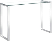 Clear Glass Console Table with Chrome Legs, Modern Slim Design