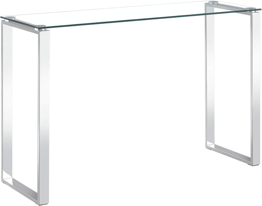 Clear Glass Console Table with Chrome Legs, Modern Slim Design