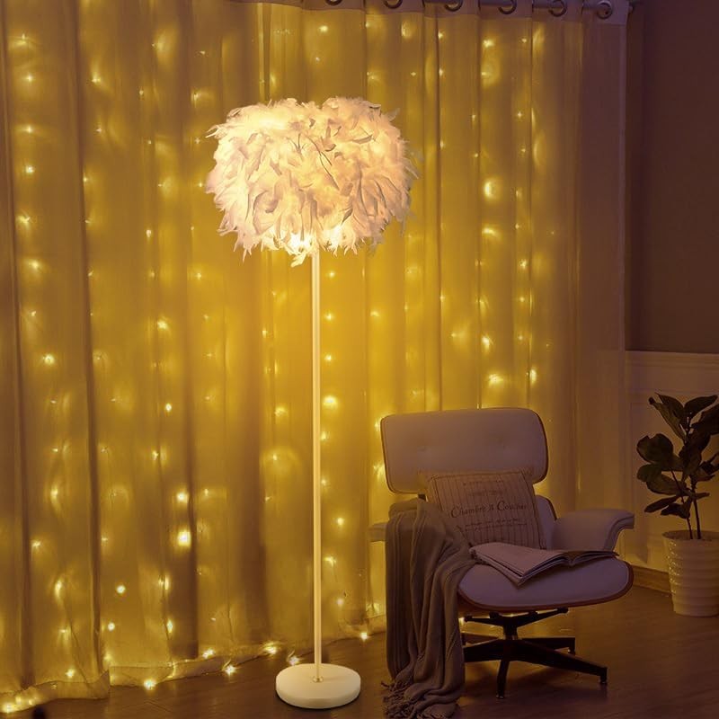 Feather Floor Lamp White Standing Light E27 Modern Bedroom Living Room