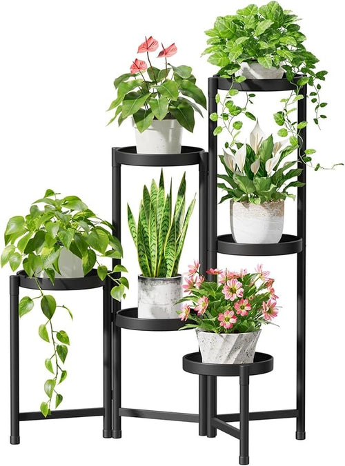6 Tier Tall Black Metal Plant Stand Indoor Outdoor Foldable Corner Shelf