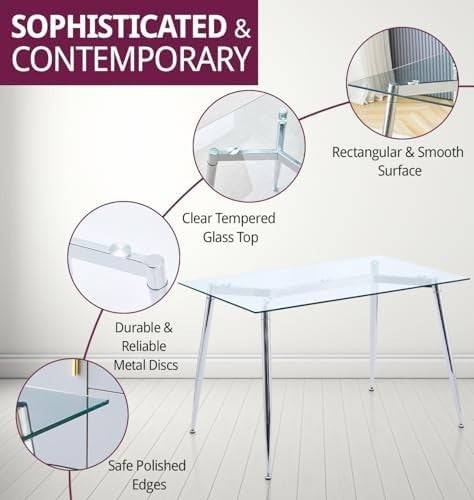 120cm Rectangular Glass Dining Table with Chrome Legs 4-6 Seater