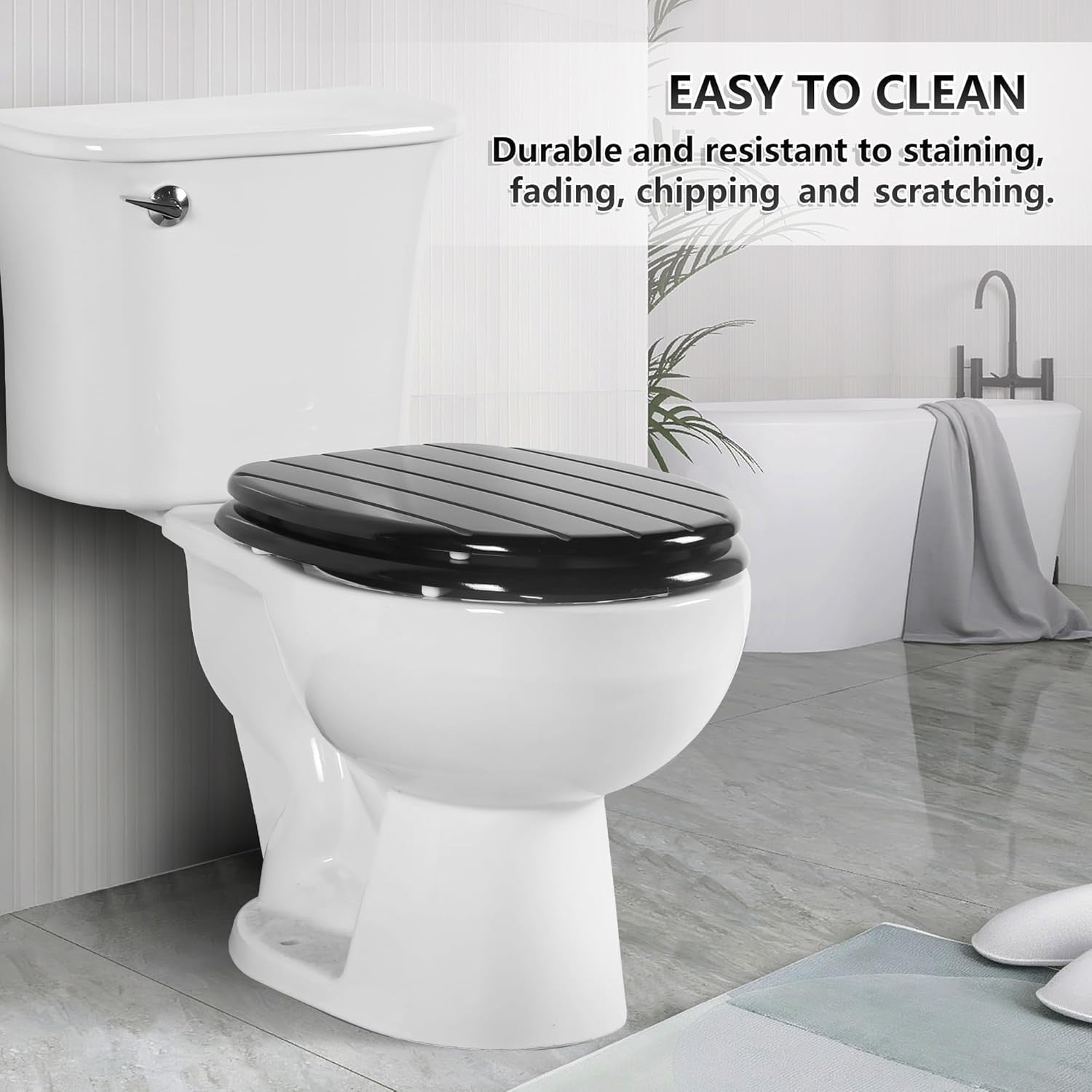Black Wooden Toilet Seat Antibacterial Adjustable Hinges Oval Bathroom
