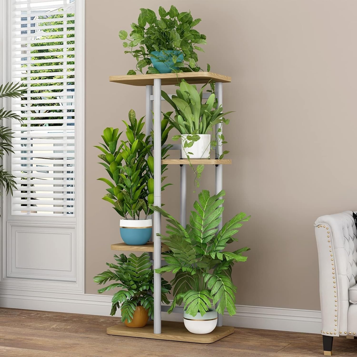 4 Tier Metal Plant Stand Indoor 5 Pot Flower Rack Corner Display Shelf White