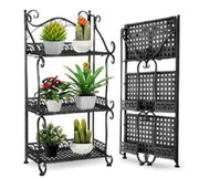3 Tier Black Metal Plant Stand Foldable Indoor Outdoor Flower Pot Shelf Rack