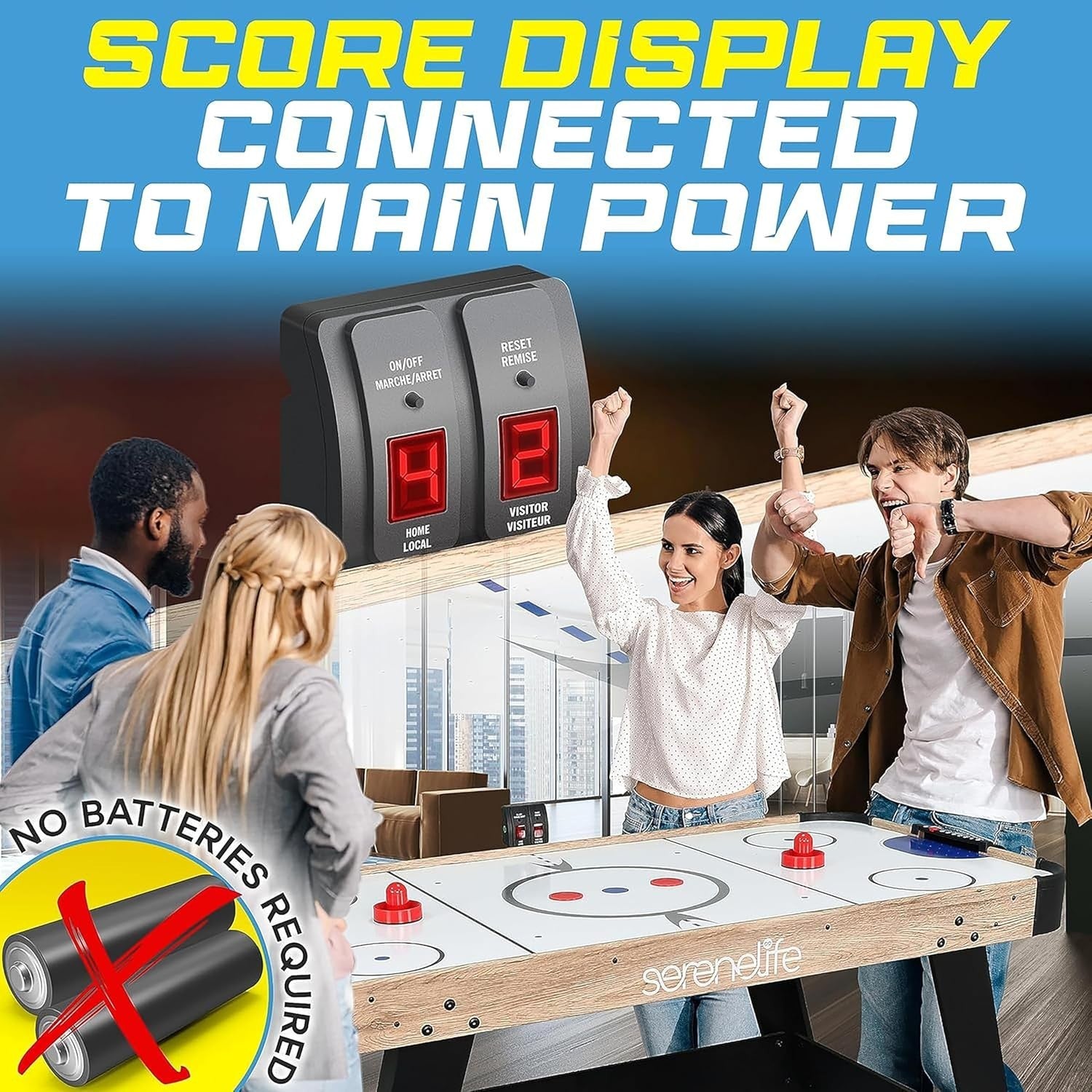 Full Size Air Hockey Table LED Scoreboard Strong Motor Arcade Game Indoor
