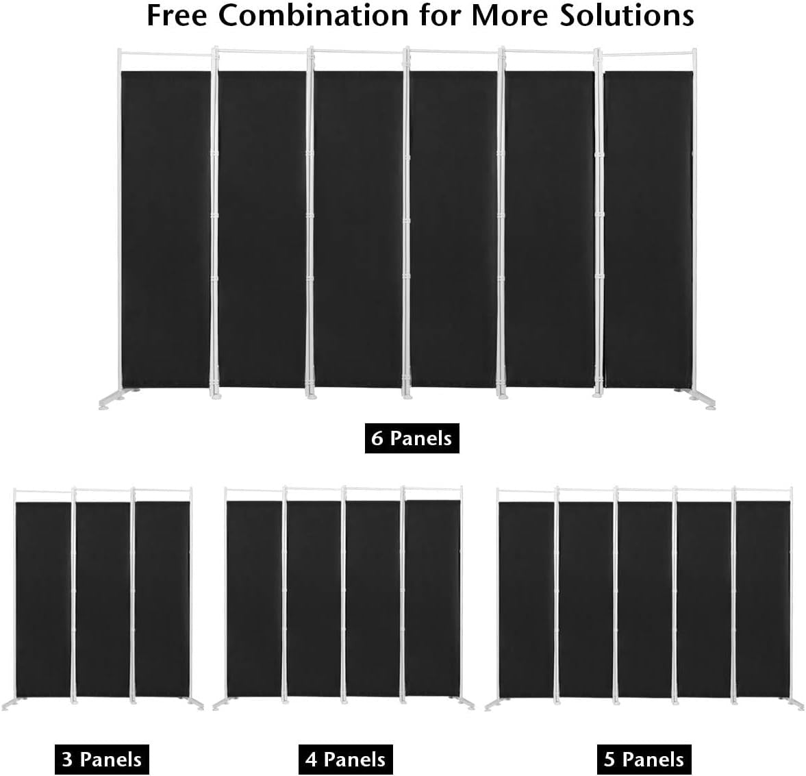 6 Panel Black Folding Room Divider Privacy Screen Freestanding Partition 180cm