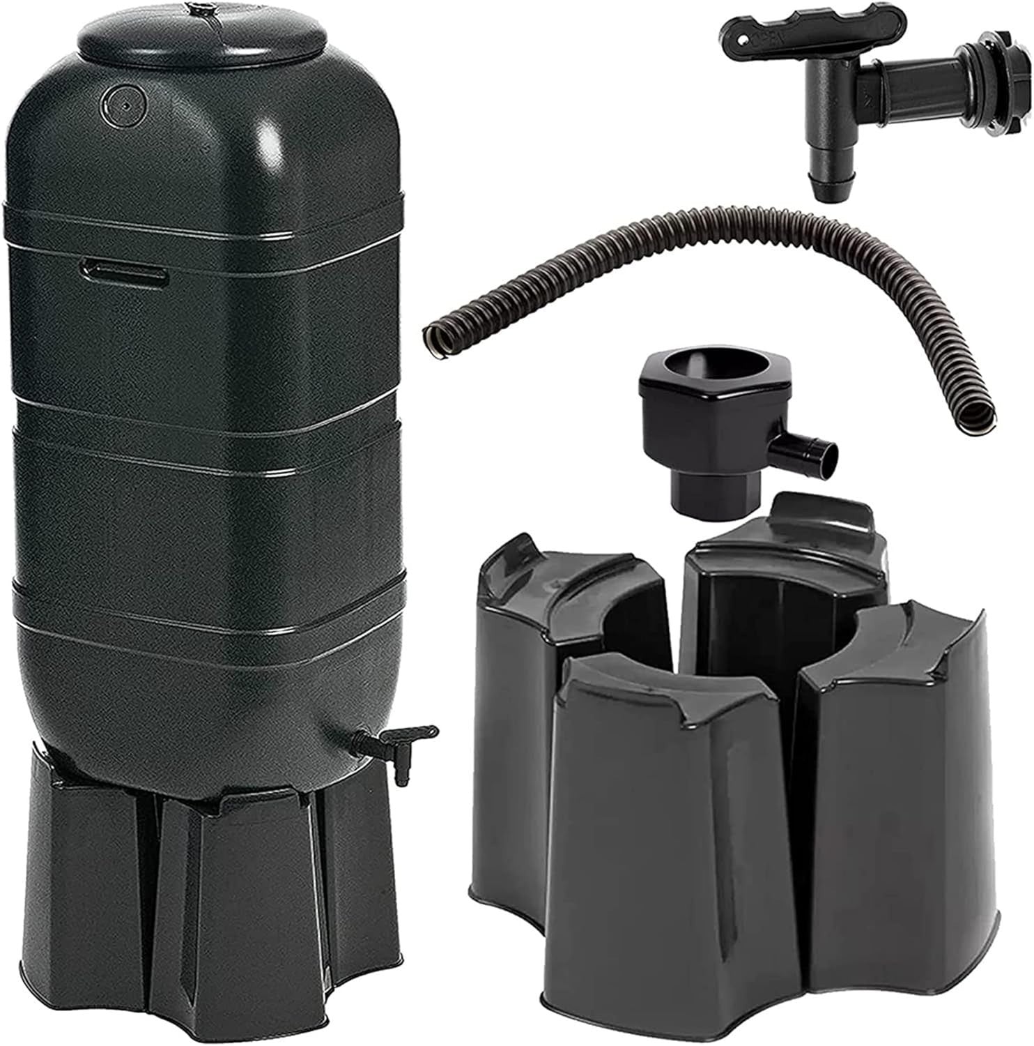 2x 100L Slim Line Rainwater Butts With Stands & Filler Kits Black