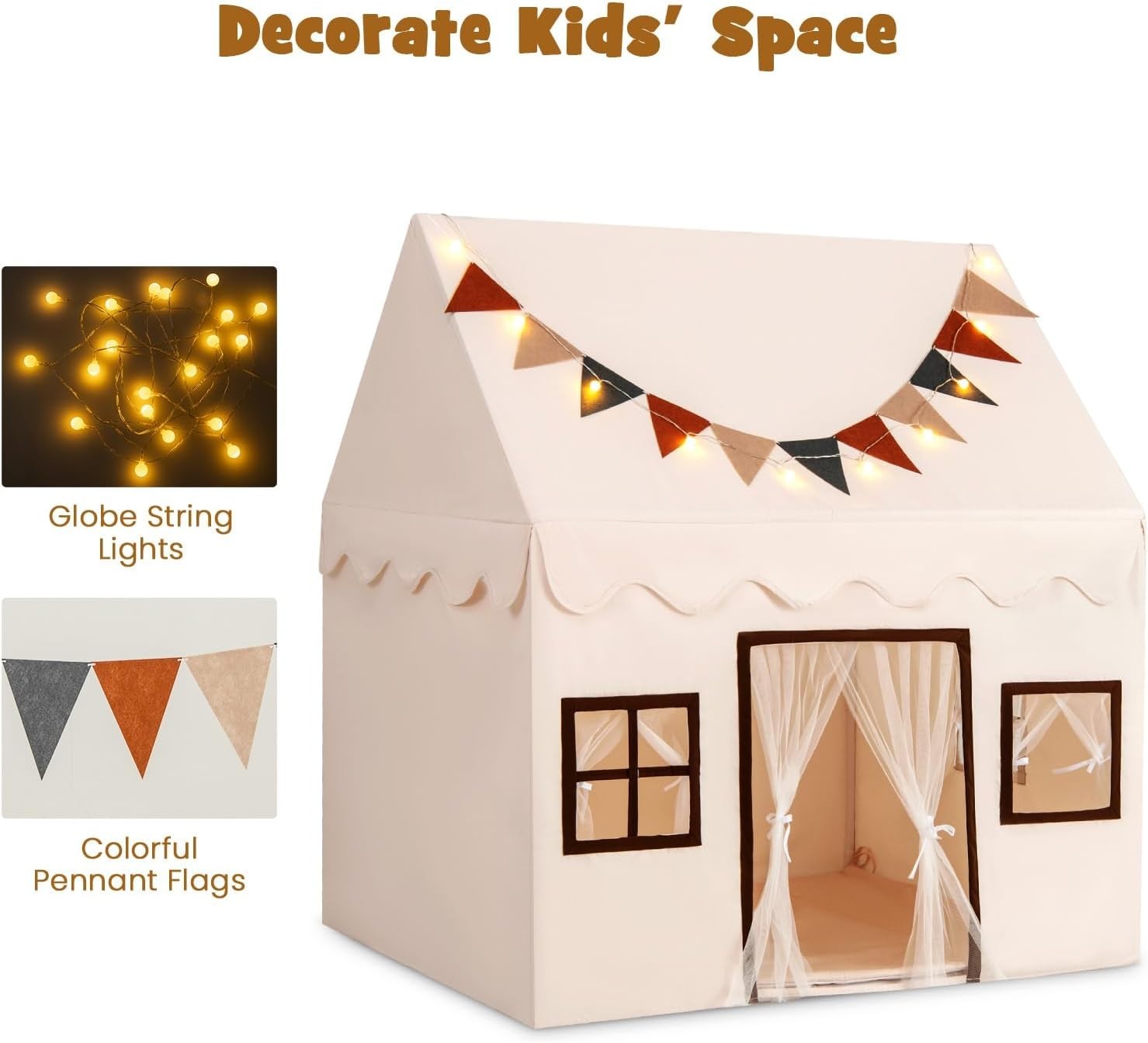Large Kids Play Tent Castle Indoor Outdoor w Lights Mat Windows