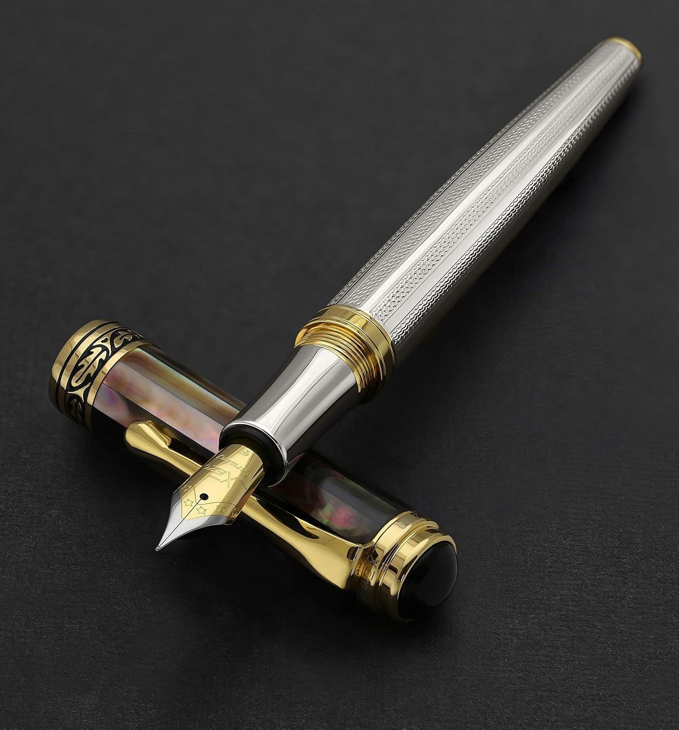 Luxury Black Mother of Pearl Fountain Pen Fine Nib Refillable 148mm