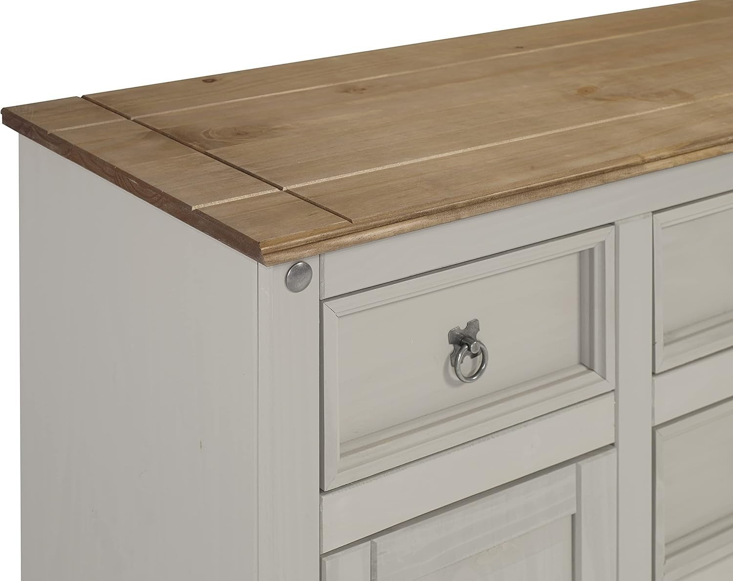 Grey 5-Drawer Sideboard with Antique Wax Top – Rustic Storage for Living Room
