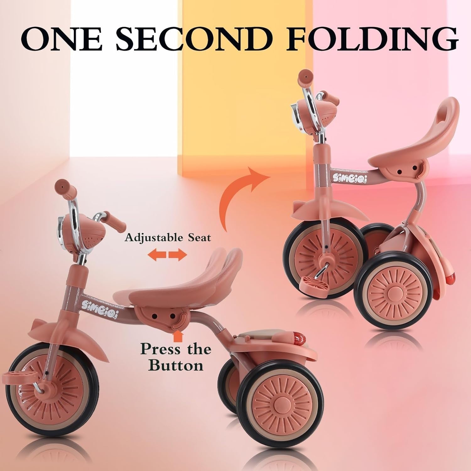 Foldable Toddler Tricycle 3 Wheel Kids Bike Music Lights Storage 1-4Y