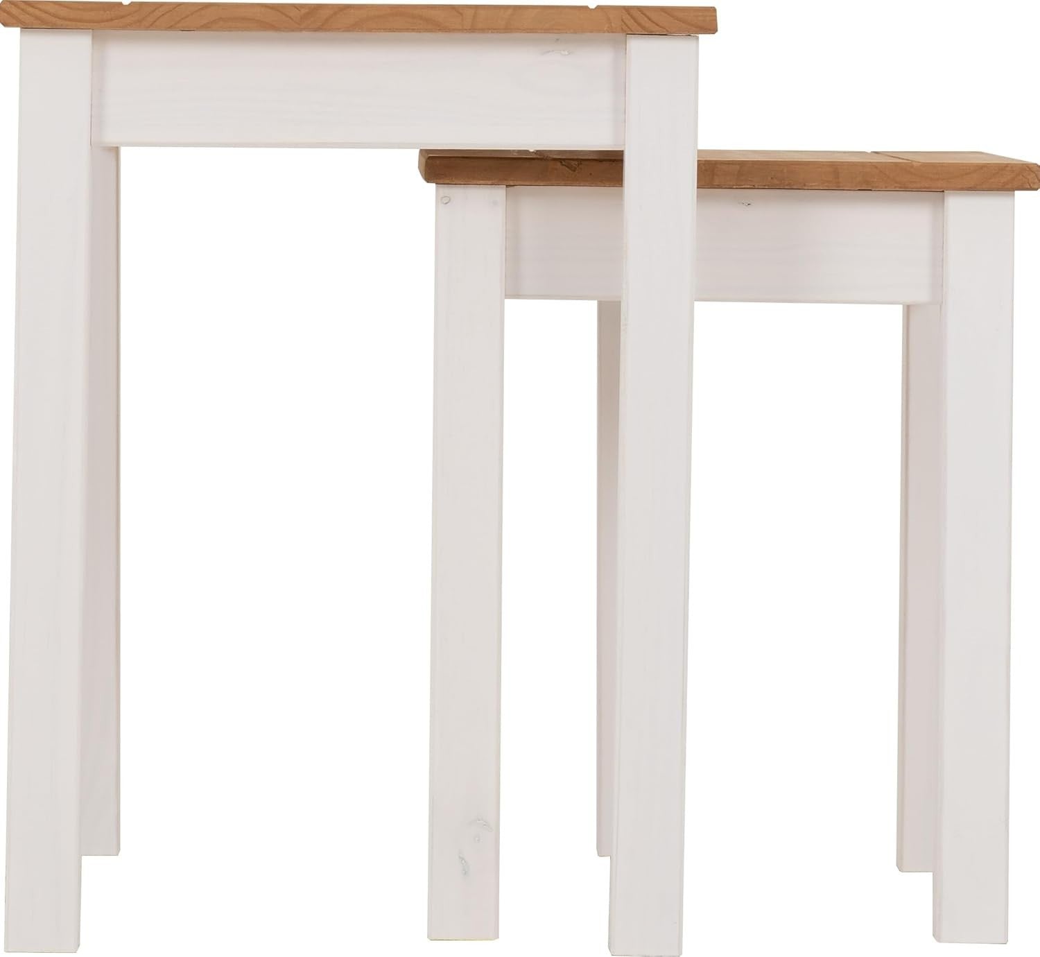 Nest of 2 End Tables Modern White/Natural Wood Pine Side Tables Coffee Table