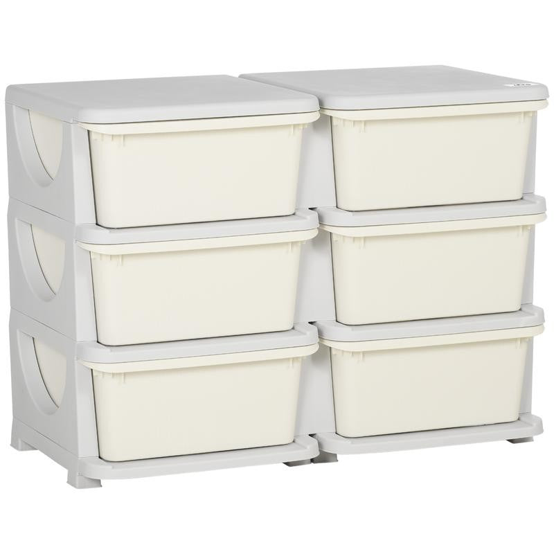 Kids Toy Storage Unit with 6 Drawers – Cream & Grey Plastic Cabinet