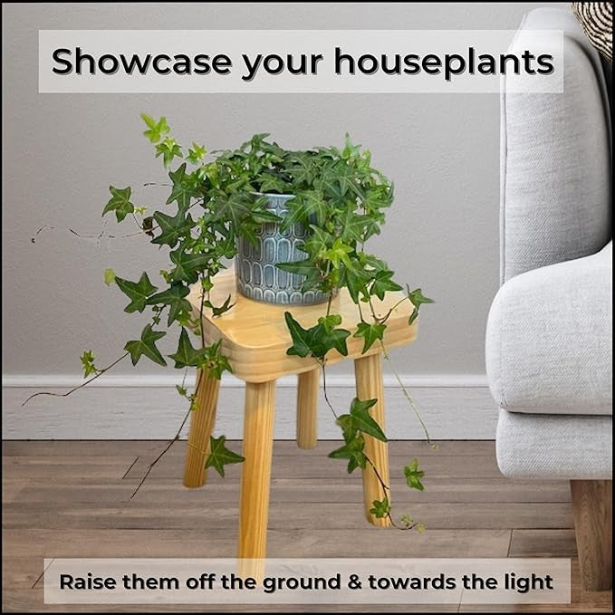 Wooden Plant Stand Small Stool Table Rustic Indoor Flower Pot Holder Natural