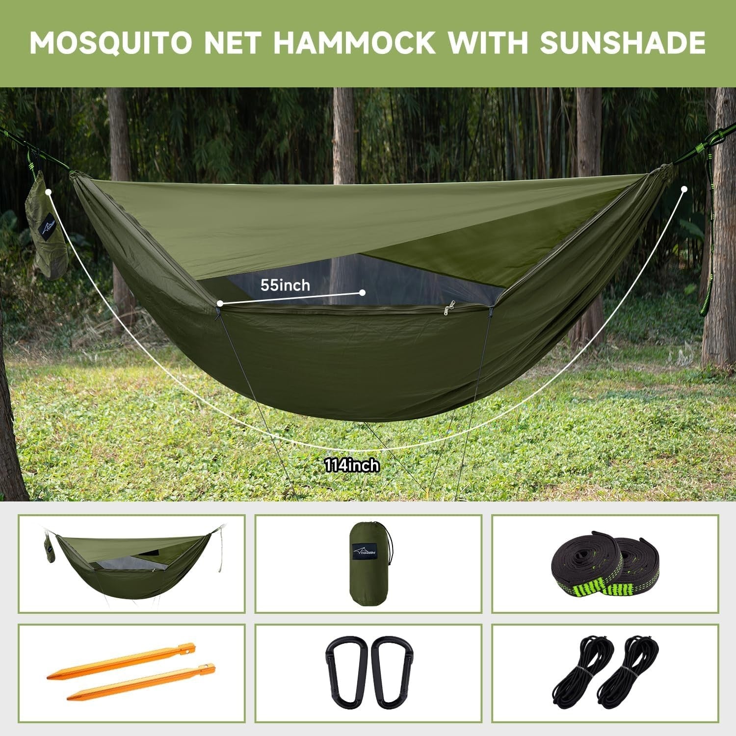 Mosquito Net Hammock with Sunshade | 290x140CM Outdoor Camping Bed