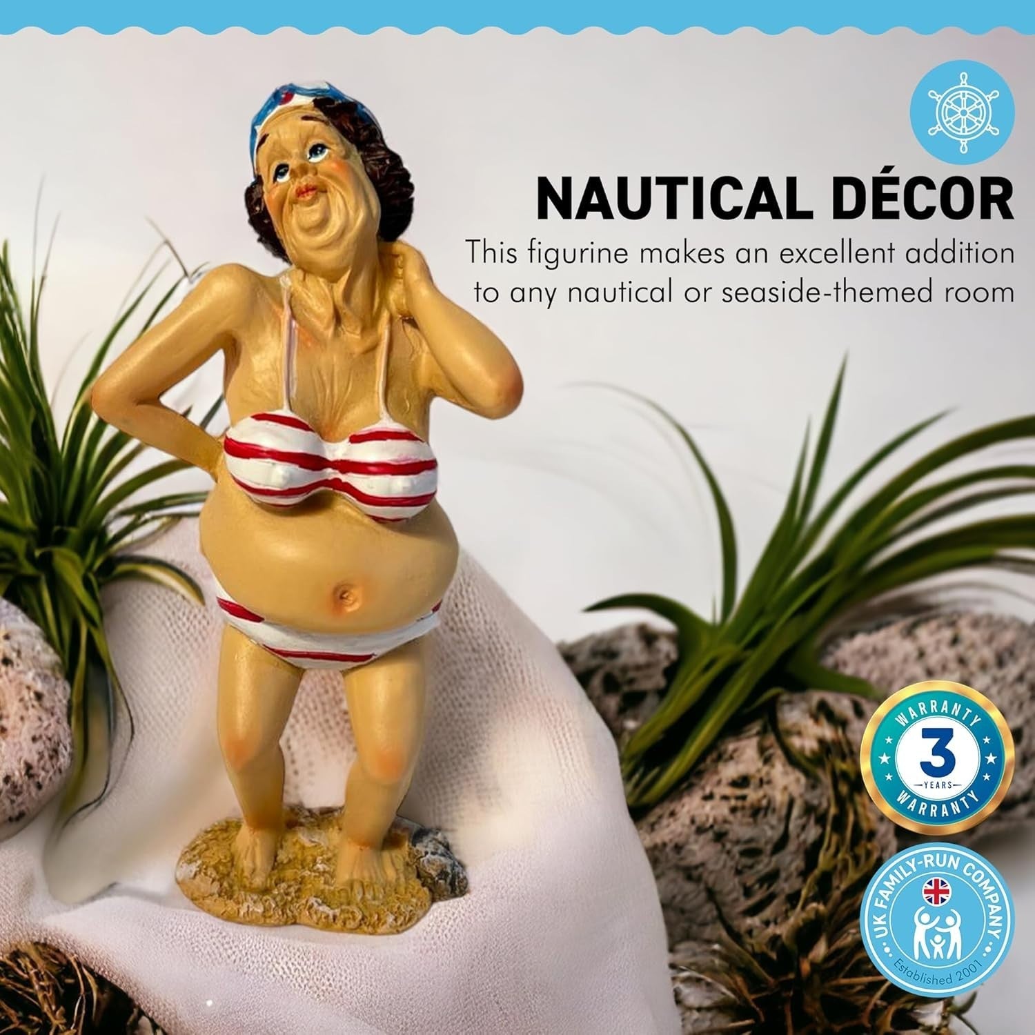 Funny Beach Lady Figurine | 15cm Swimmer Ornament | Bathroom Seaside Decor Gift