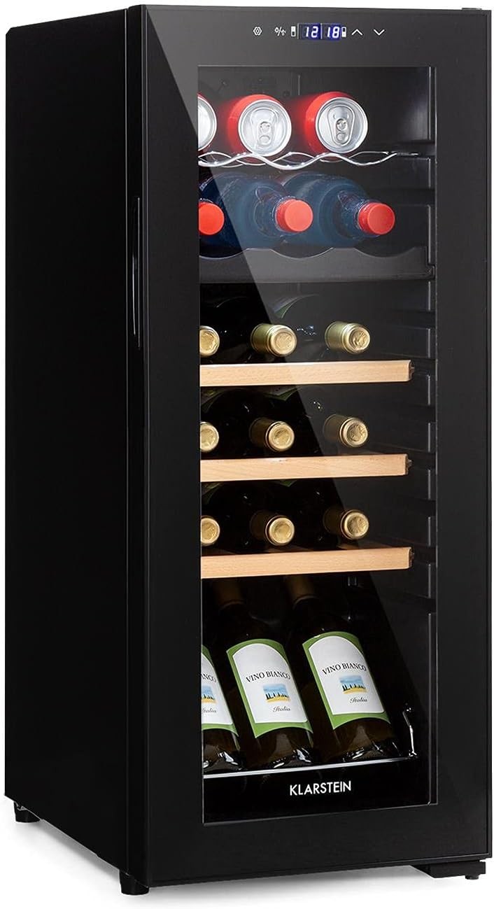 Dual Zone Wine Cooler Fridge 18 Bottle Glass Door LED Touch Control Black