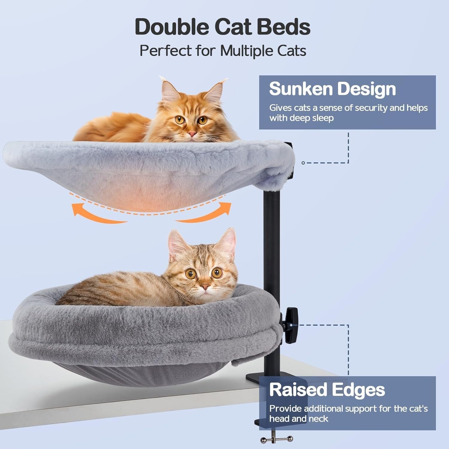 Dual Desk Cat Bed Rotating Cat Hammock for 2 Cats Adjustable Perch