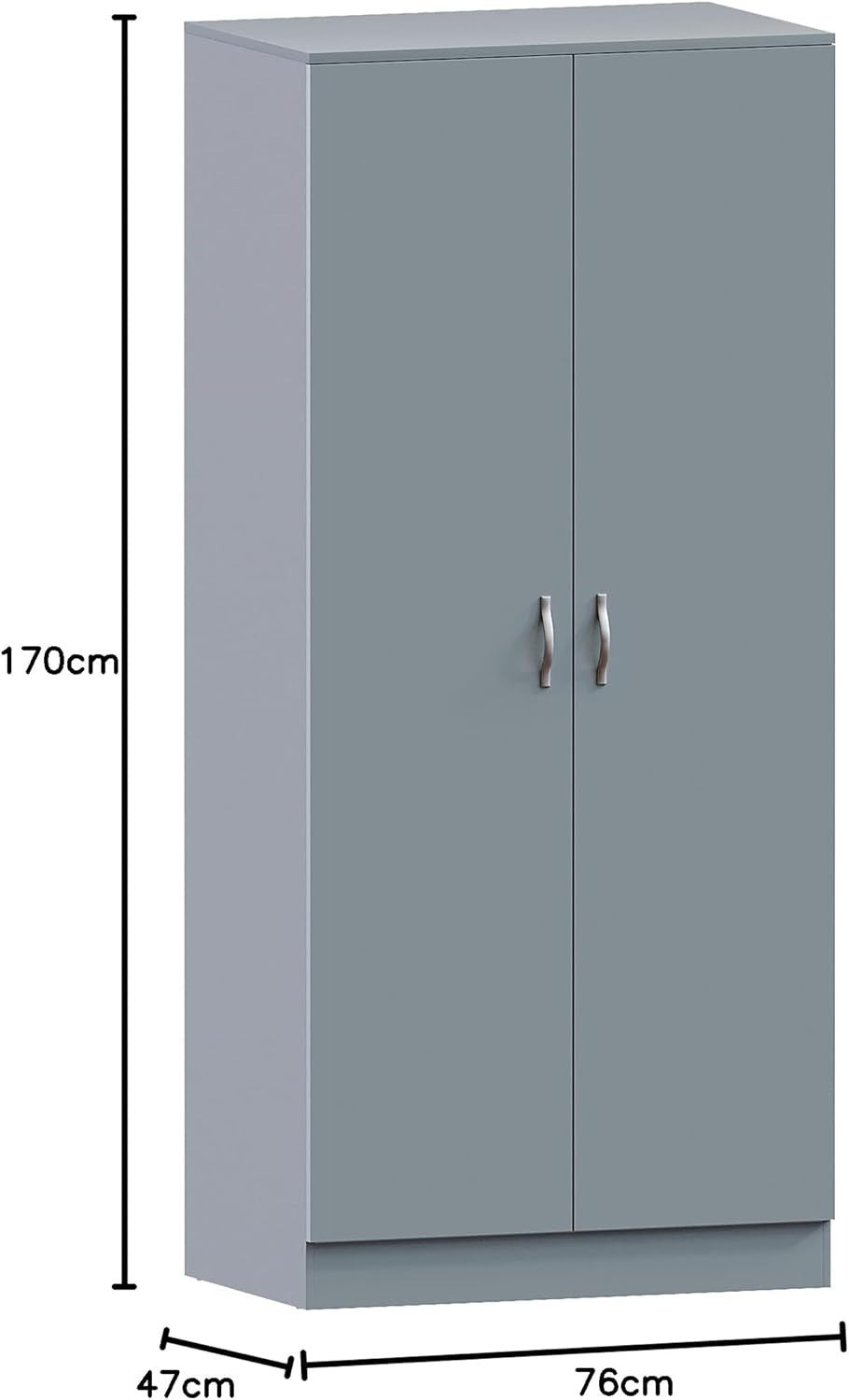 Grey 2 Door Wardrobe with Hanging Rail & Shelf, Modern Bedroom Storage