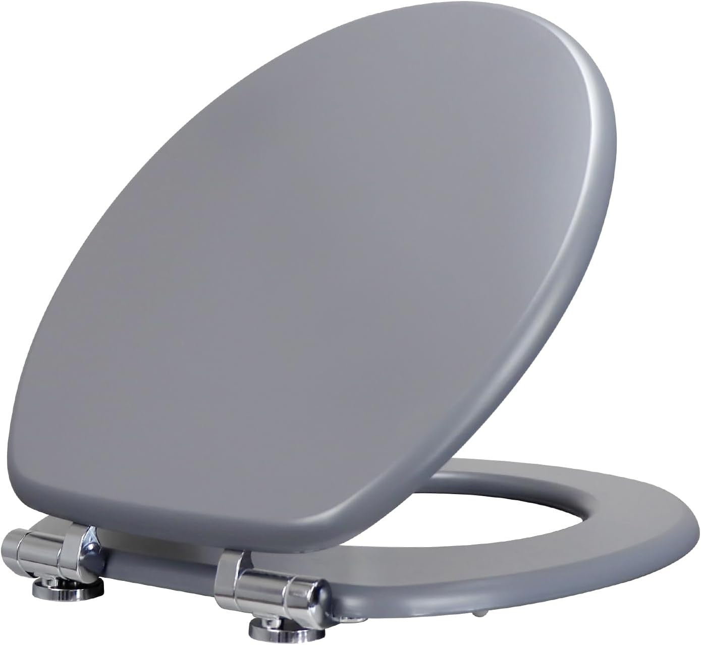 Grey Wooden Toilet Seat MDF Soft Close Adjustable Hinges 43.5x37.5cm