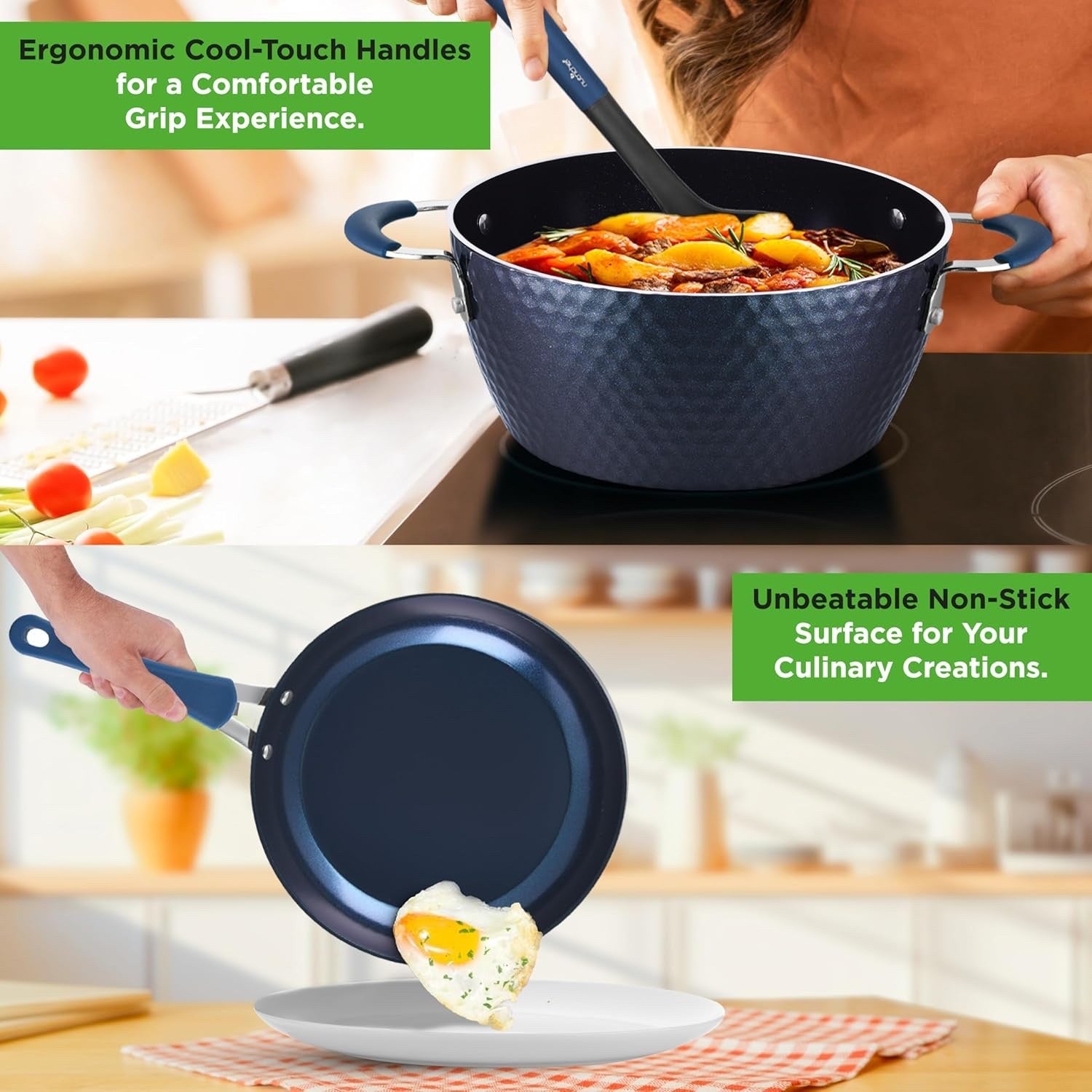 11pcs Blue Diamond Non Stick Cookware Set Induction Ready Pots and Pans with Lid