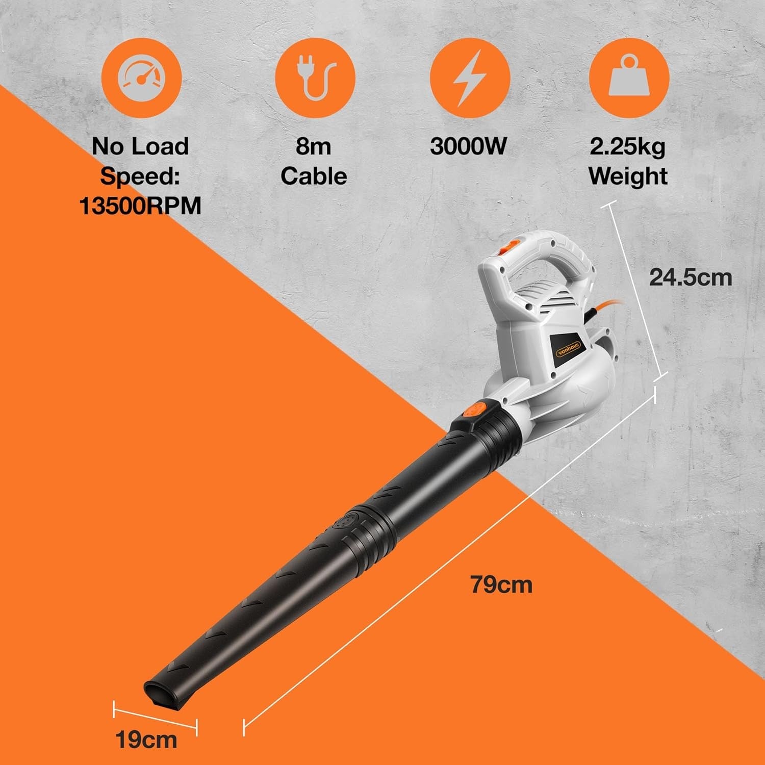 Electric Leaf Blower 3000W Lightweight 2 Speed Handheld Garden Patio Cleaner