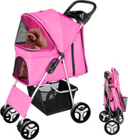 Pet Travel Stroller Dog Cat Pushchair 4 Wheel Folding Pram Jogger Pink