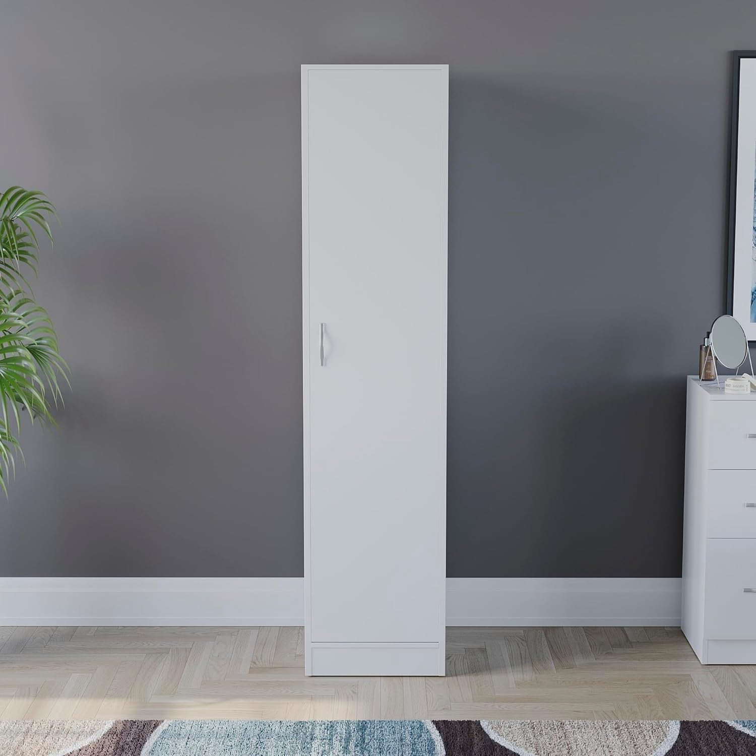 White Bedroom Wardrobe with Hanging Rail & Shelf | Modern 1 Door Storage