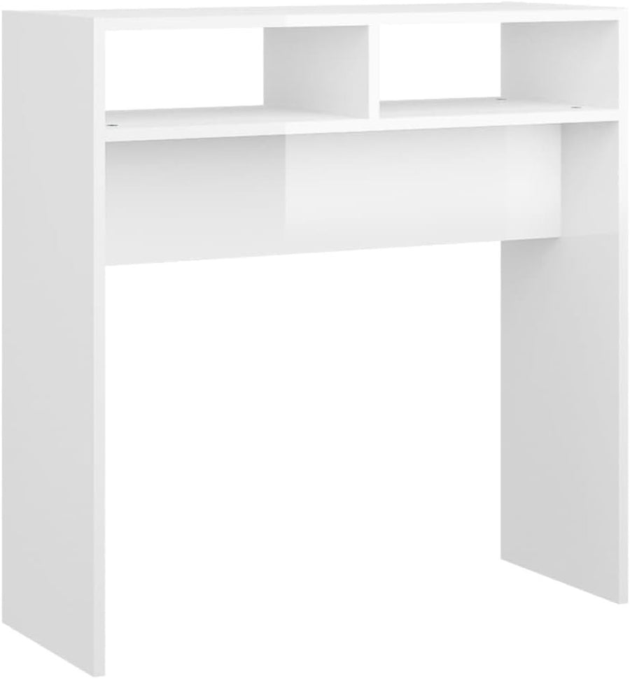 Modern High Gloss White Console Table with Storage - 78x30x80 cm Desk