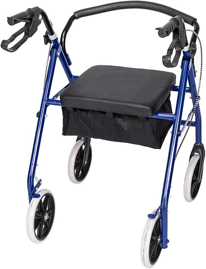 4 Wheel Rollator Lightweight Folding Mobility Aid Seat Brakes Bag
