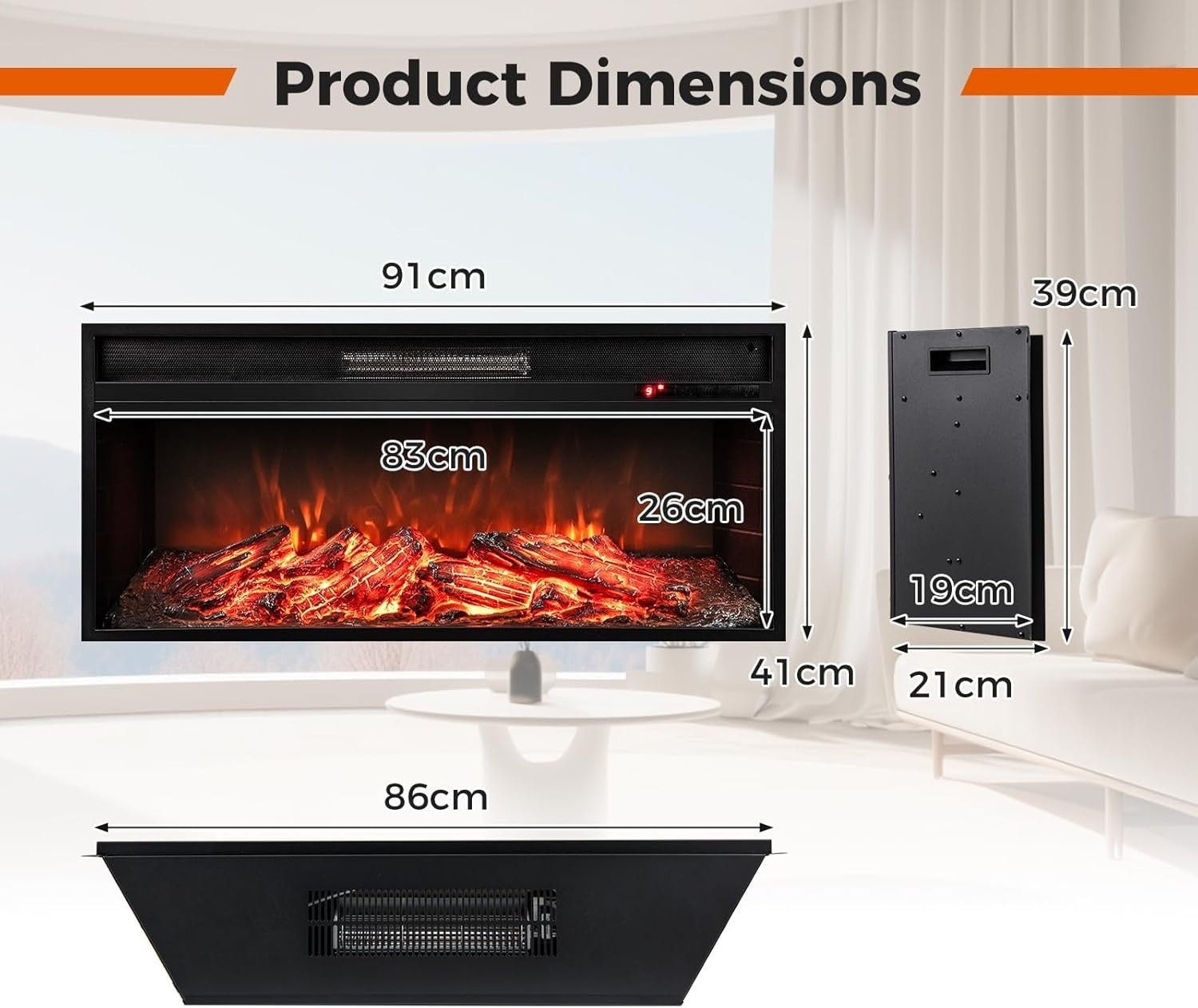 1500W-2000W Electric Fireplace Insert with Remote, 9 Flame Colors & Timer