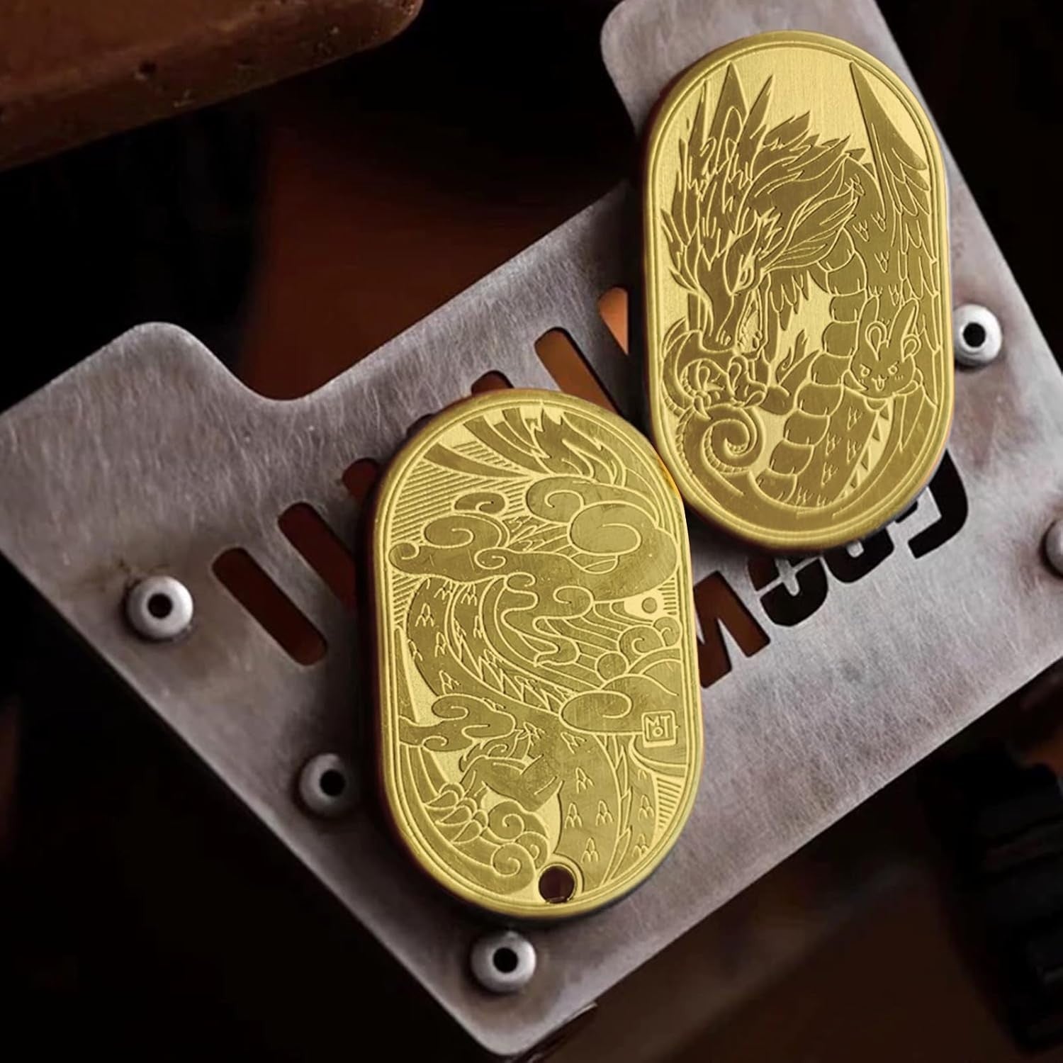 Gold Steel Dragon Fidget Slider Ratchet Clicker Stress EDC