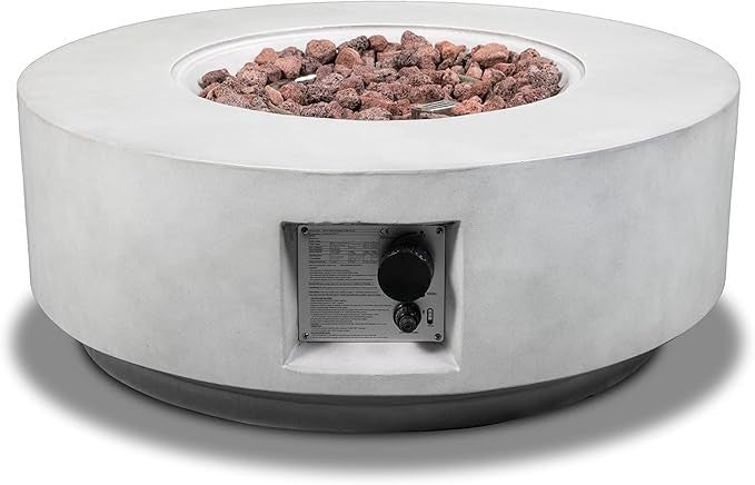 Luxury Outdoor Gas Fire Pit Table Round Eco-Stone Patio Heater Adjustable Flame