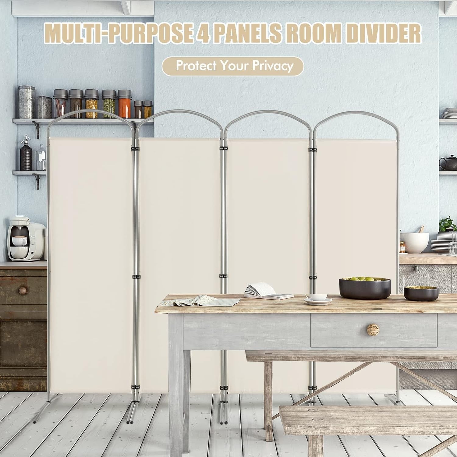4 Panel White Folding Room Divider Freestanding Privacy Screen Partition 221x188