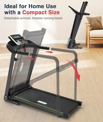 Foldable Home Walking Treadmill 300LBS Heavy Duty with Long Handrail & LCD