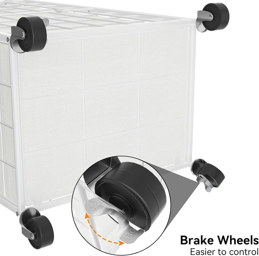 100L White Rolling Laundry Hamper Metal Frame with Wheels & Removable Bag