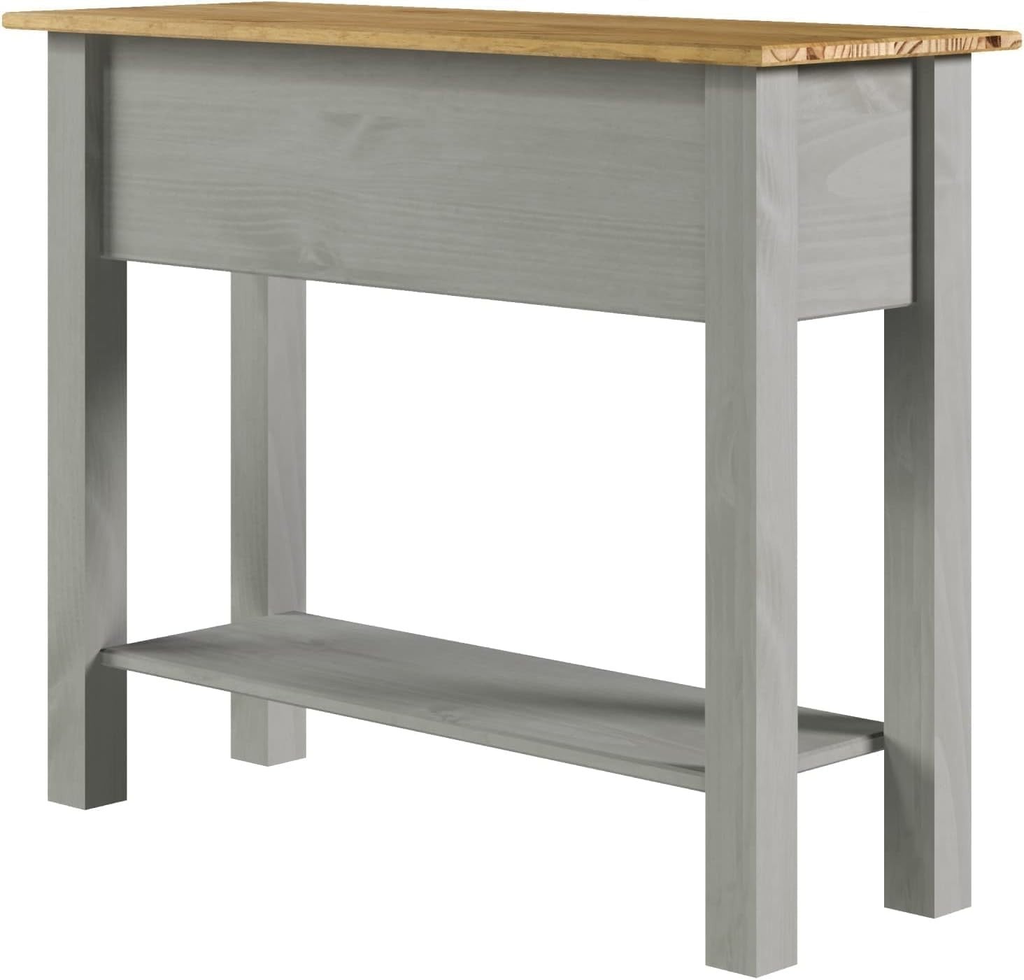 Grey Pine Console Table with 2 Drawers – Storage & Writing Desk