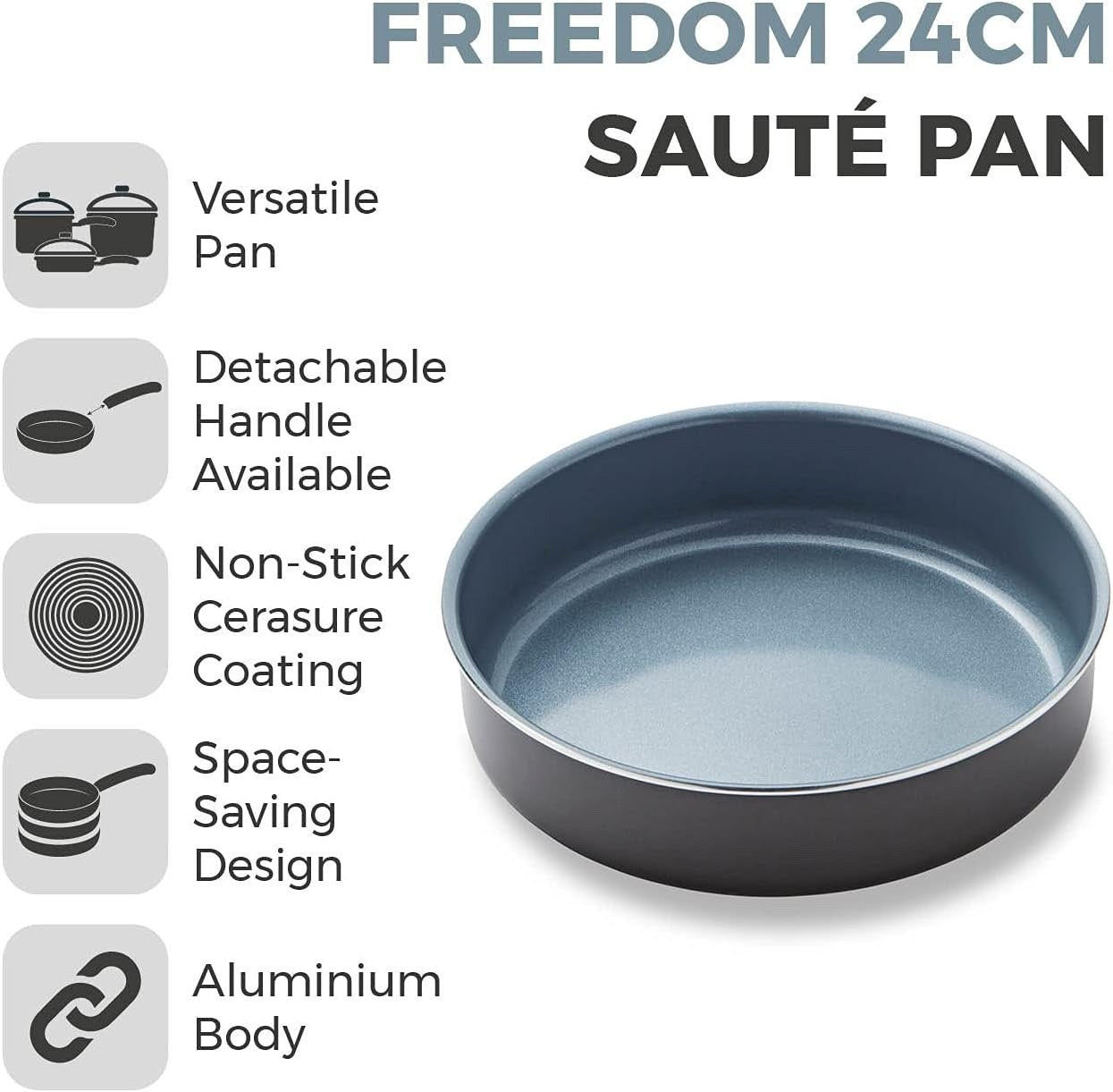 24cm Graphite Black Ceramic Non Stick Sauté Pan – Oven & Induction Safe