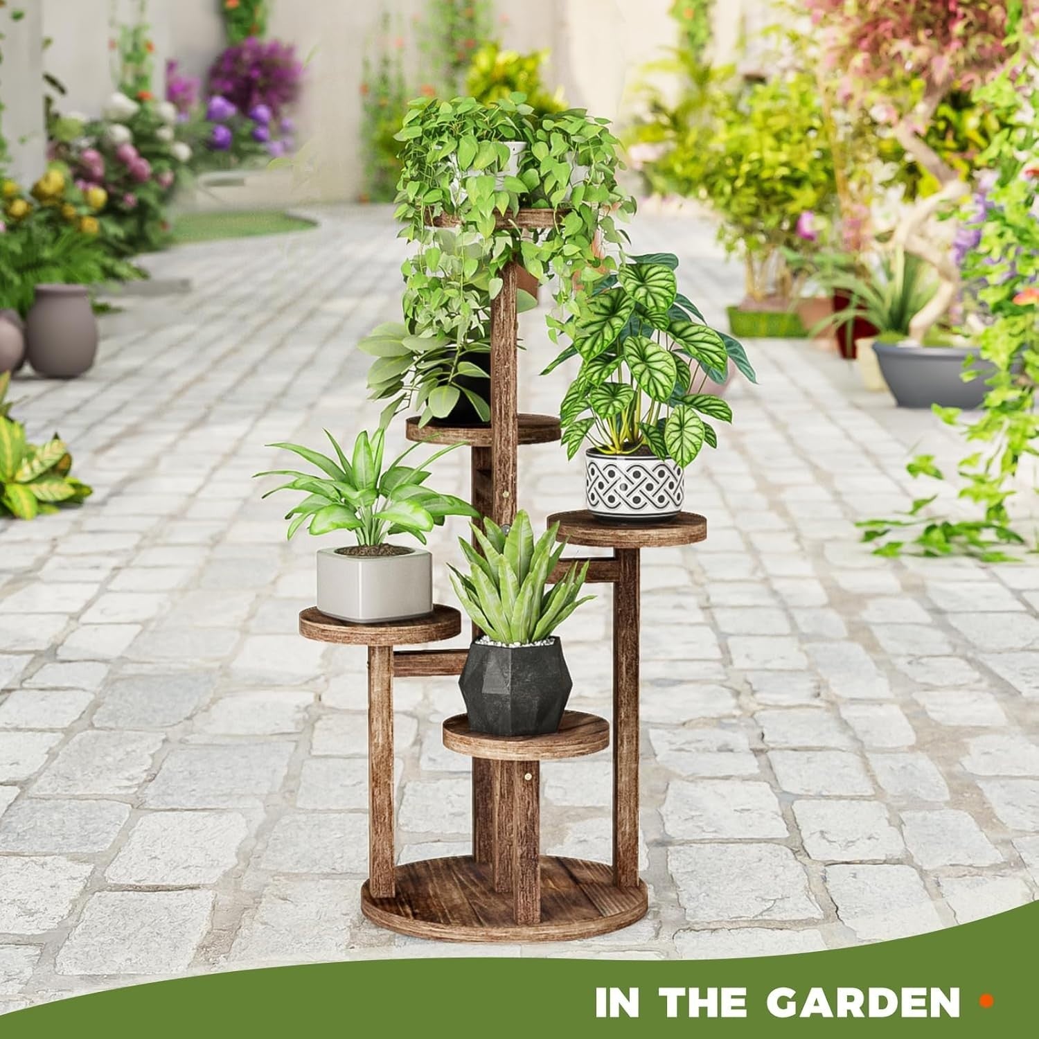 5-Tier Wooden Plant Stand Indoor Corner Shelf, Multi-Layer Flower Display Rack
